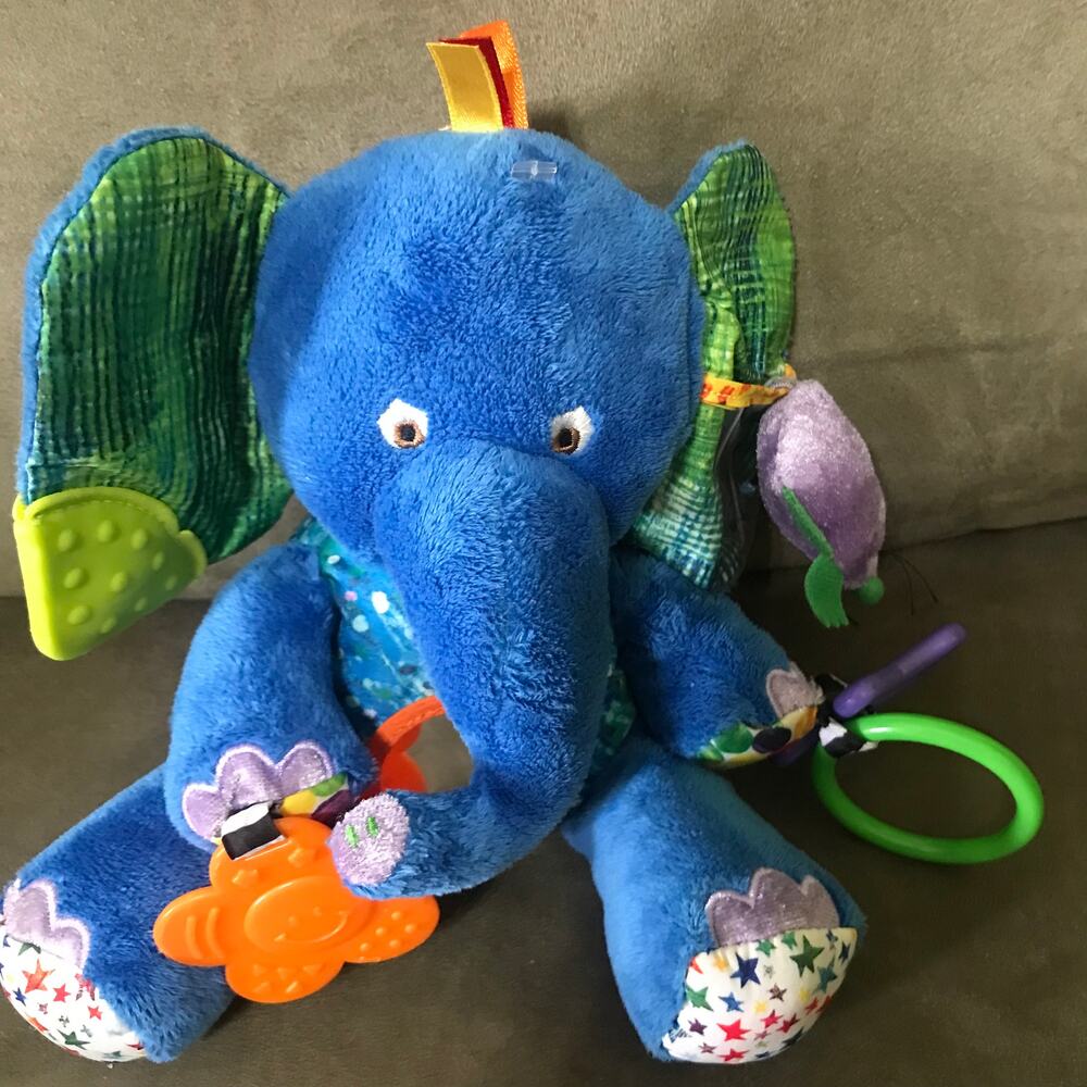 Eric Carle Blue Fleece Elephant Purple Mouse Crinkle Teether Rings Car Seat Toy